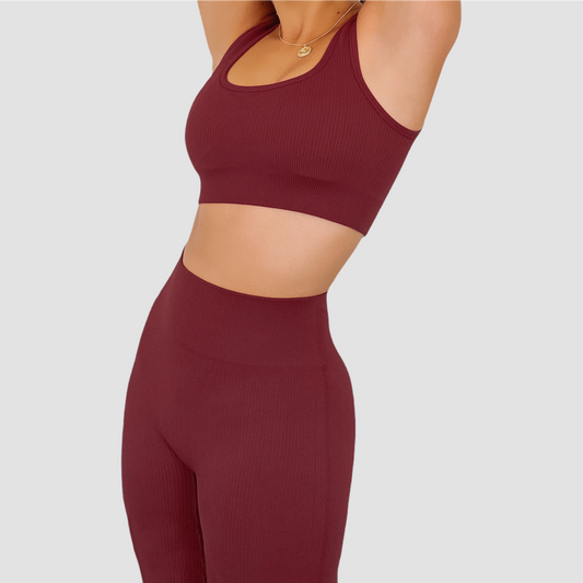 MAROON SET (Leggings + Top) Ribbed Collection