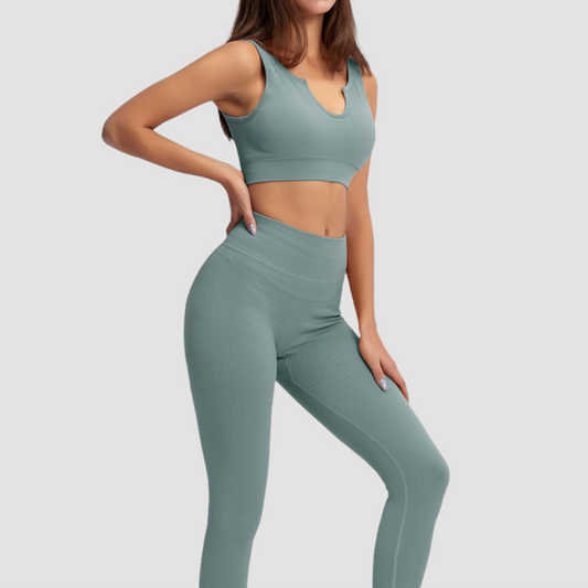 TEAL SET (Leggings + Vest) Ribbed Collection