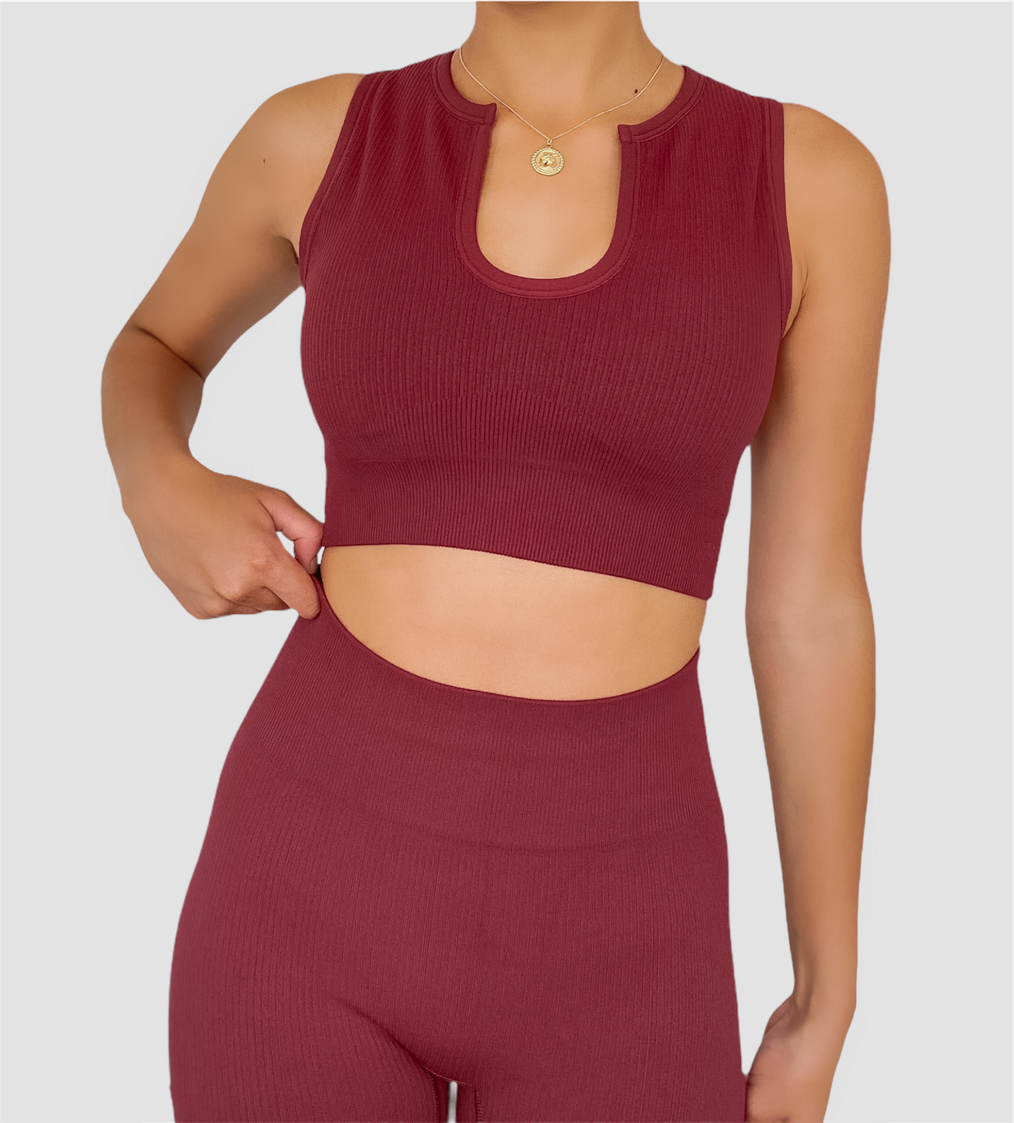 MAROON SET (Leggings + Vest) Ribbed Collection